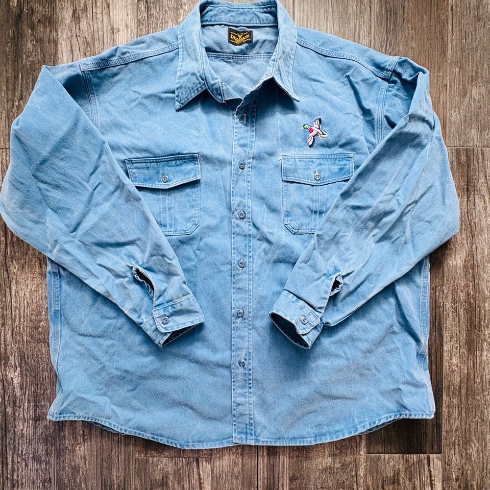 Vintage Deerskin Denim Button Down Shirt with Embroidered Duck